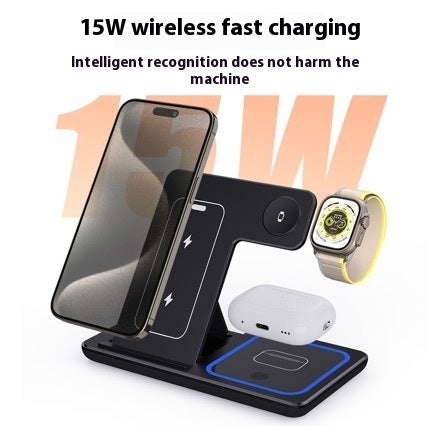 15W 3-in-1 LED Fast Wireless Charger Stand Foldable Charging Station